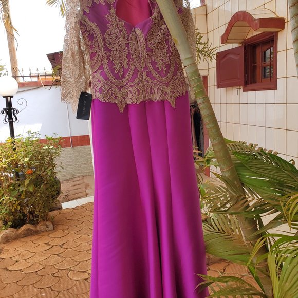 Ana Torres Fuchsia Column Mother of the Bride Taffeta Formal Gown - Picture 5 of 14